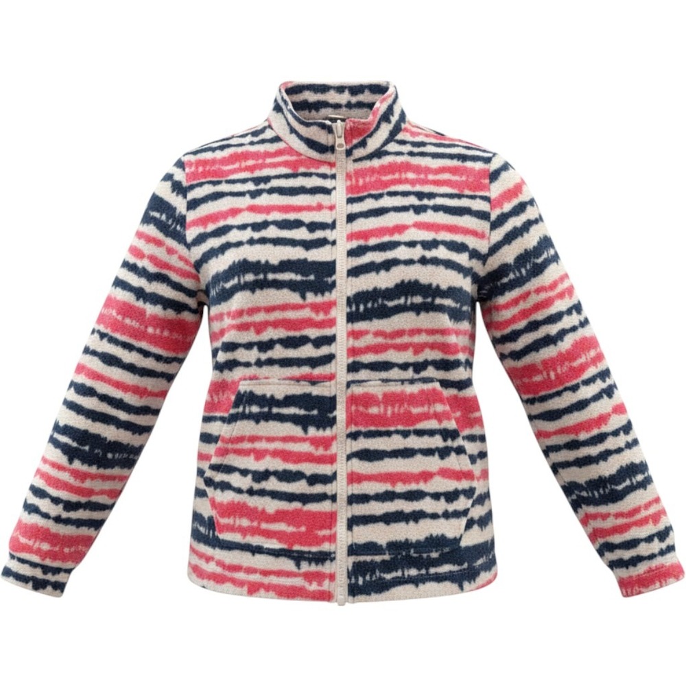 Eddie Bauer Kids Large 14/16 Fleece Jacket Pink Navy Blue Tie Dye Stripe Zip Up